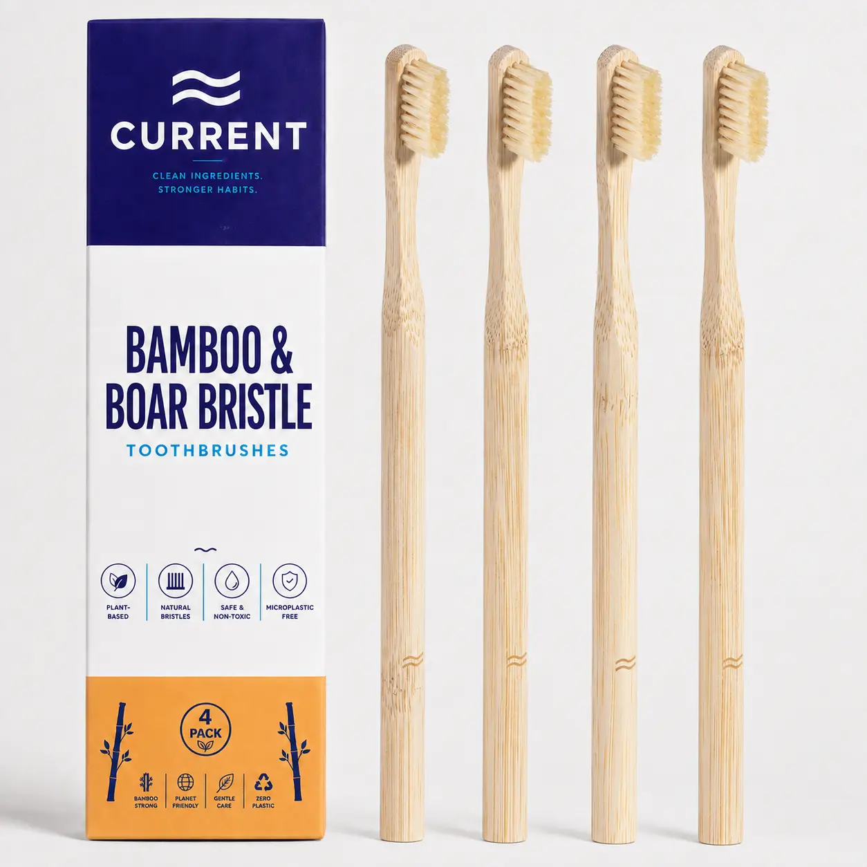 CURRENT Bamboo & Boar Bristle Toothbrushes (4-Pack)