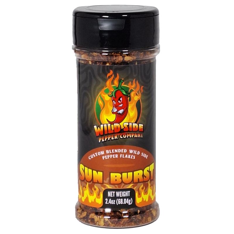 Wild Side Pepper Company Sun Burst Hot Pepper Flakes - Aji Limo, African Bird's Eye, Scotch Bonnet - 64,000 Scoville Heat Rating - Bright Citrus Fruity Heat Wild Flavor