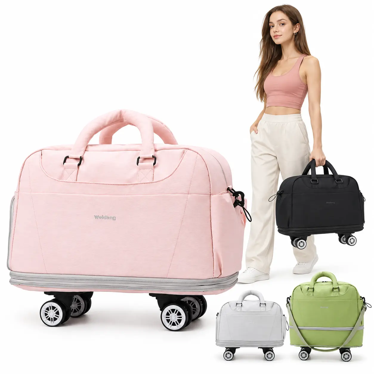 Expandable Wheeled Travel Duffel Bag with Universal Wheels, Extra Large Capacity Lightweight Carry-On Luggage Bag, Rolling Storage Duffle Bag for Short Trips, Weekend Getaways & Business Travel