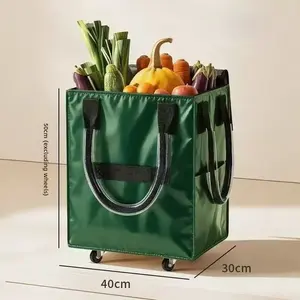 Heavy Duty Thick Woven Waterproof Foldable Trolley Bags, Grab-and-Go Storage Bags for Supermarket Grocery Shopping Organiser