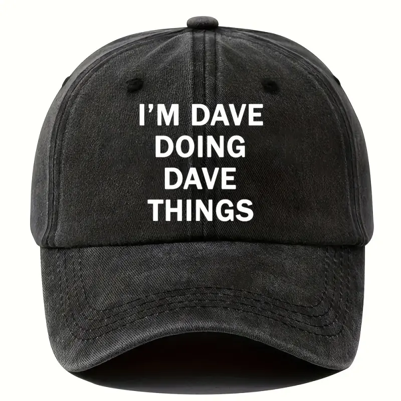 Men's "I'M Dave Things" Vintage Baseball Cap - Vintage Washed Black Hat, Eye-catching Text, Lightweight and Breathable, Outdoor Style, Hand Wash Only, Outdoor Headwear, Casual Cap, Old-Fashioned Look,summerwins