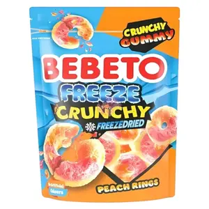 BEBETO Freeze-Dried Peach Gummies, Crunchy Natural Sweet Flavor Candy Snack, 3oz (85g)