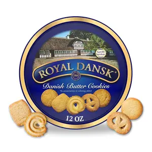 Traditional Danish Butter Biscuits - Premium Assorted Snack, Sugar-Infused, Gift Tin Packaging, Ideal for Sharing & Gifting, 12 oz