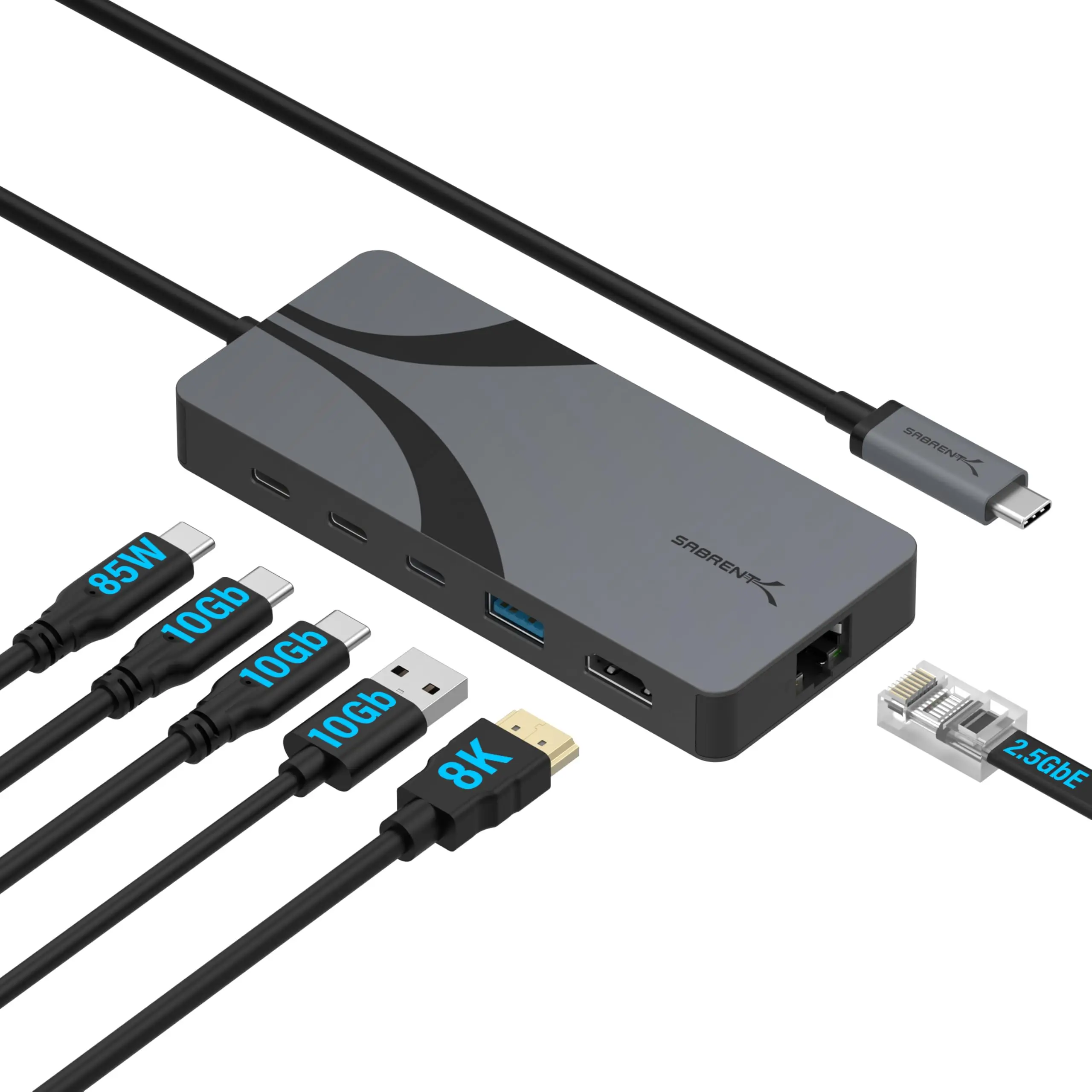 Sabrent USB4 Travel Dock Hub with 2 USB-C, 1 USB-A, HDMI 2.1, 2.5GbE & 85W PD 3.0