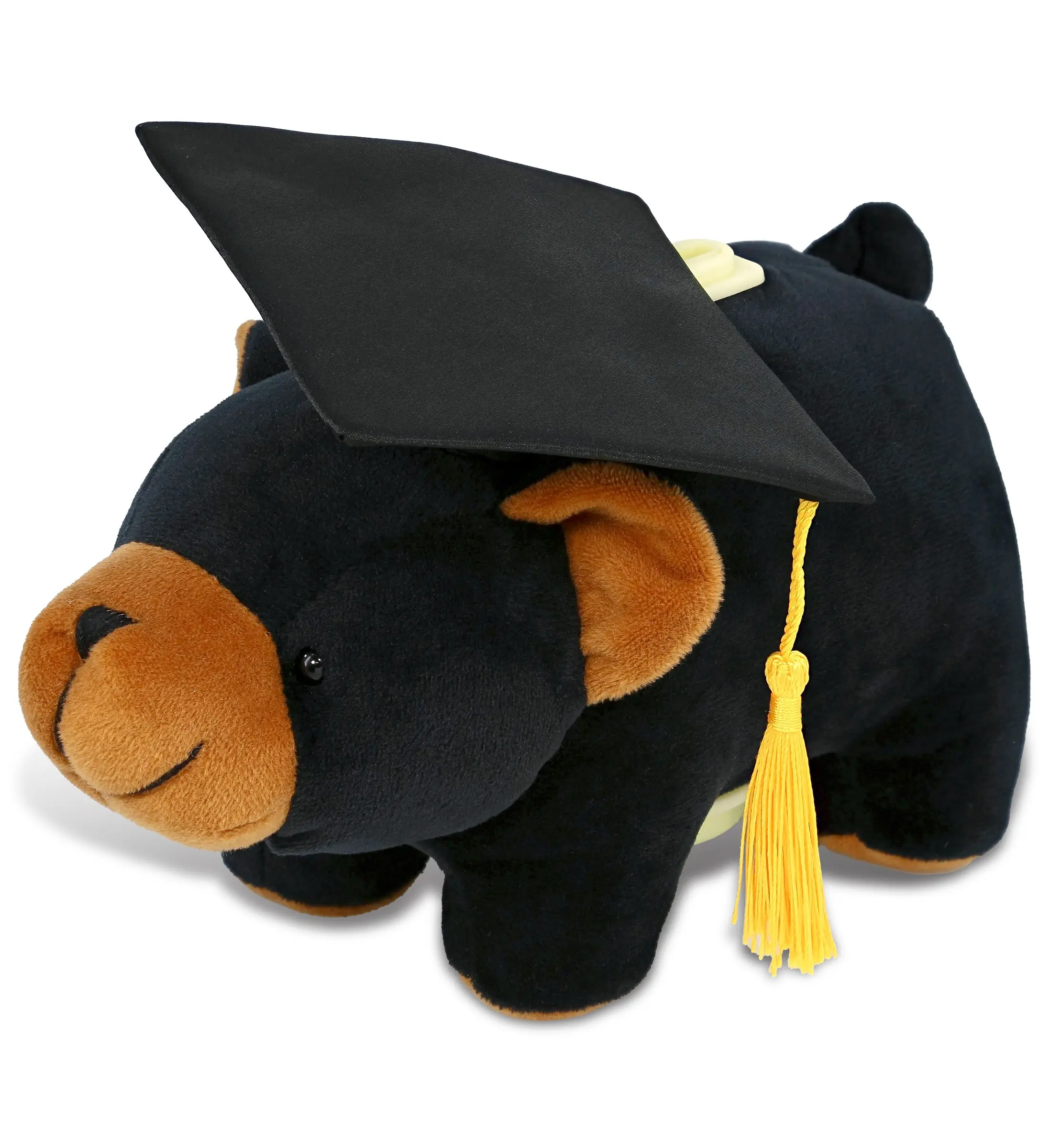 DOLLIBU Polyester Black Bear Plush Bank - 9-Inch Stuffed Toy with Graduation Cap and Tassel, Personalized Gift for Graduates