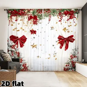 Christmas Party Curtains, Pine Branch Design, Polyester Material, Indoor Outdoor Use, Holiday Decoration, Boho Style Drapes