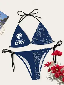 Carlton Dry Blu Bianco Floreale Drinking Triangle Bikini Set UEK
