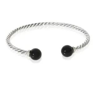 Pre-owned NY155472 David Yurman Sterling Silver Onyx And Diamond Solari Bracelet