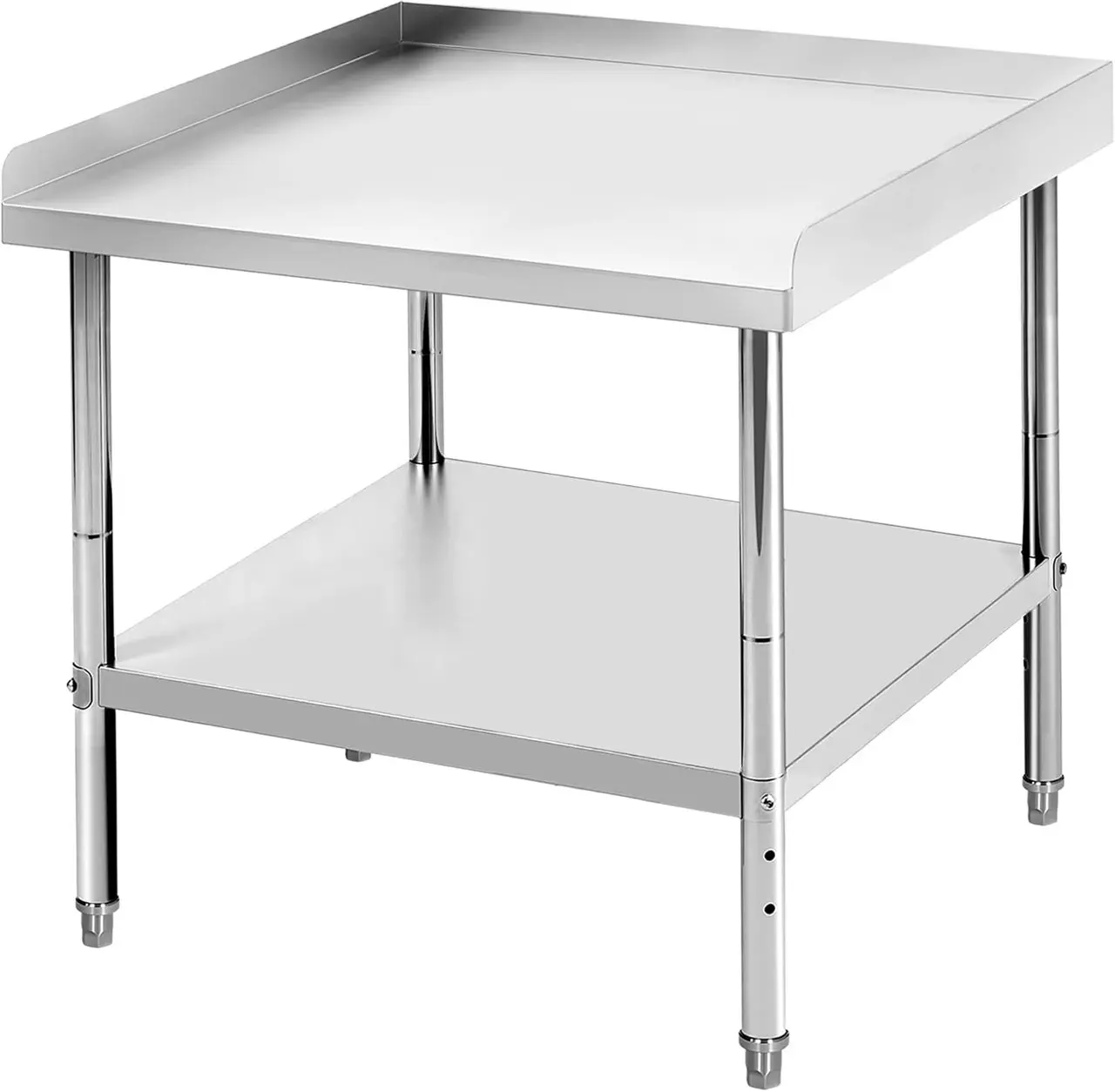 Gaomon 201 Stainless Steel Commercial Kitchen Work Table with Adjustable Metal Stand - 30x30x30in Outdoor Cooking Grill Workstation, Corrosion Resistant, 400 lbs Capacity, Seamless Non-Removable Spill Guard Baffle, Customizable Storage for Easy Cleaning