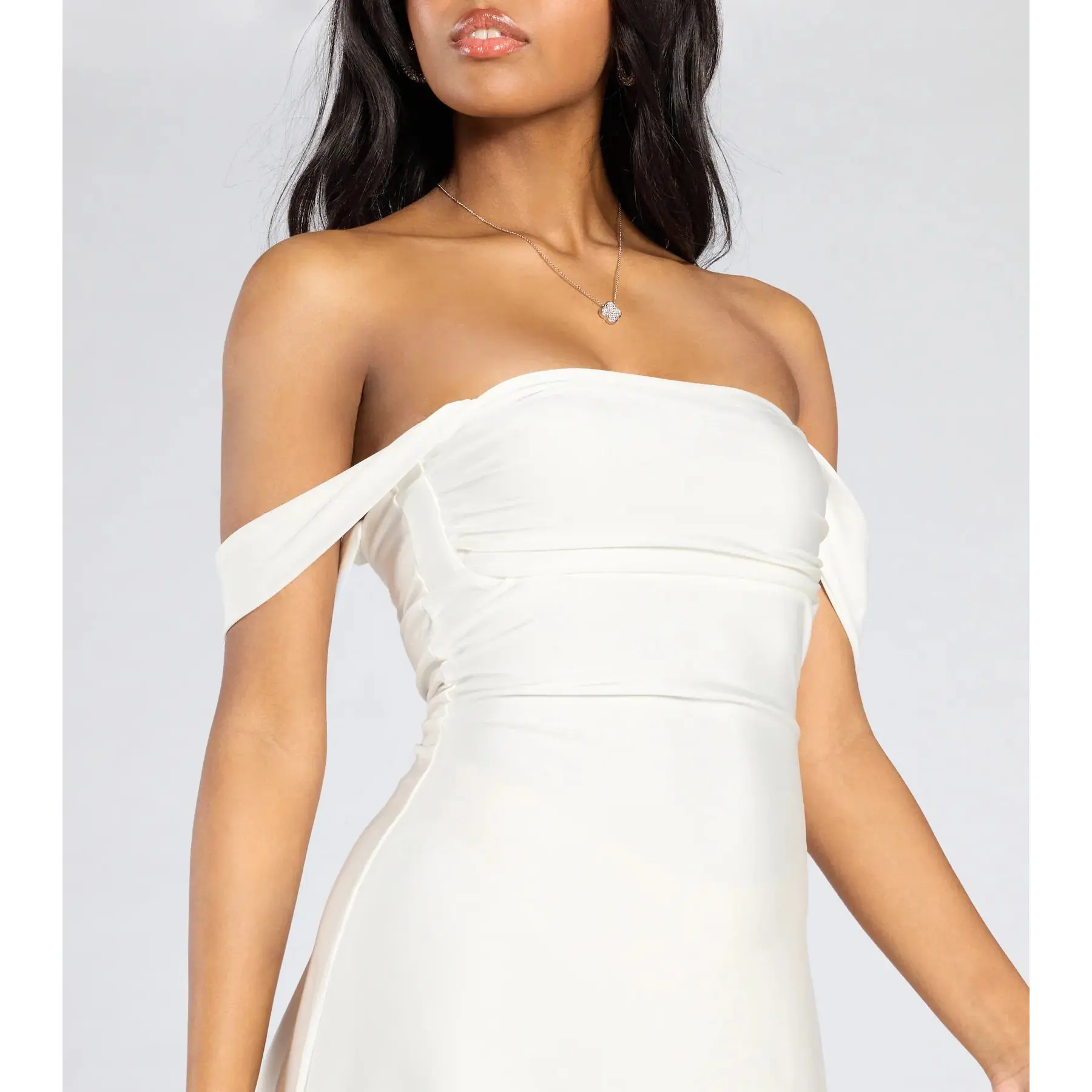 Classics Lover Off-The-Shoulder Satin A-Line Mini Dress Formal Womenswear  send me clothes Laced