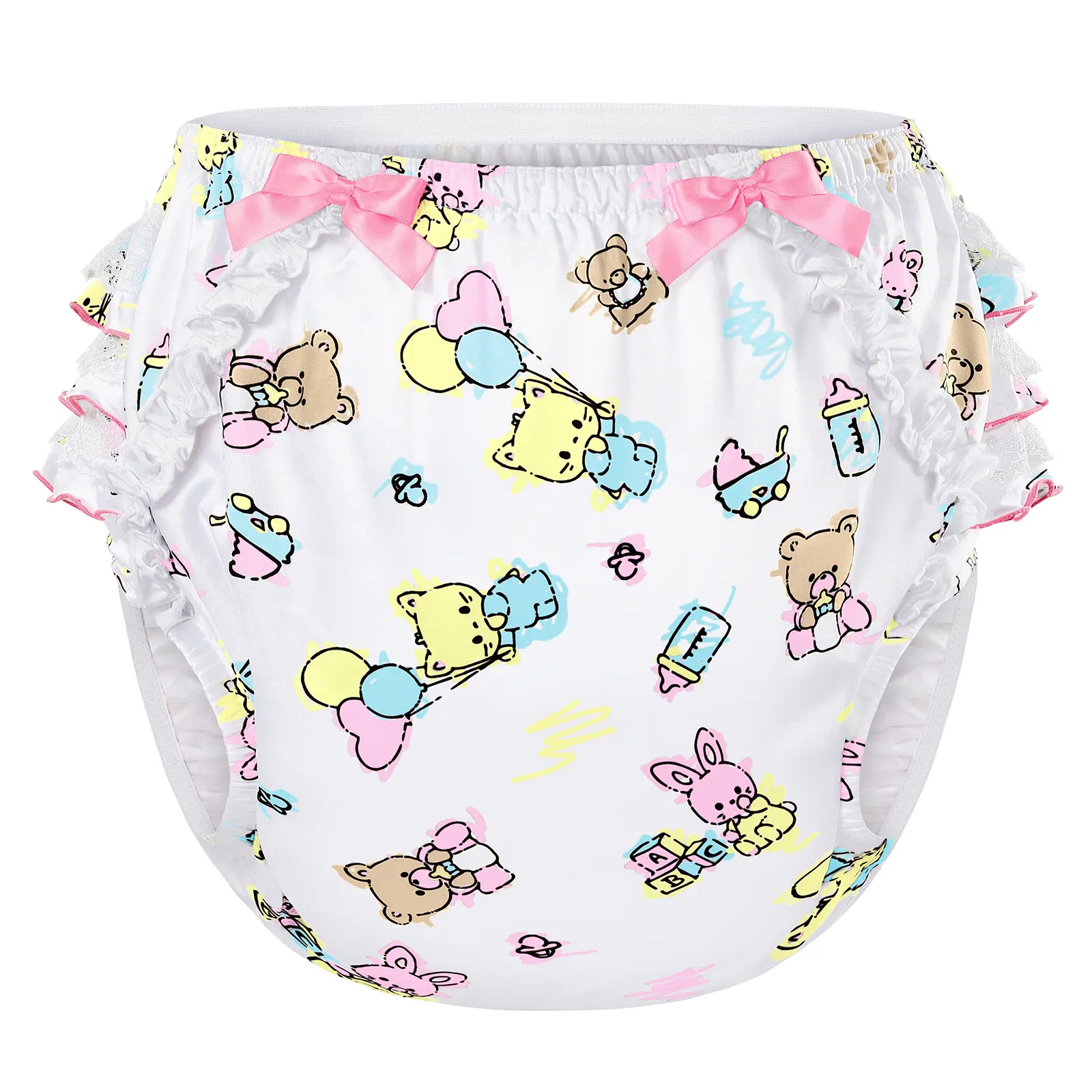 LITTLEFORBIG Adult Diaper Cover, Reusable & Waterproof Polyester, Baby Cuties Novelty Print with Ruffled Lace, Incontinence Leak Protection for Adults, Tpu, Machine Washable, Leak Proofing, Day/Night Wear, Thermoplastic Polyurethane, No Battery Needed, Si