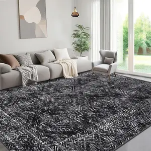 Garvee Machine Washable Modern Black Area Rug 9x12 with Abstract Geometric Diamond for Living Room Bedroom Large Area Non-Slip Stain-Resistant No-Shedding Indoor Carpet Easy-Clean High Traffic Soft Rug