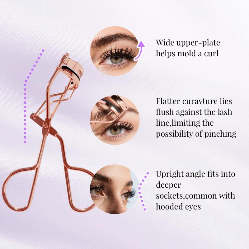 Rose Gold Wide-Angle Eyelash Curler Set for Round-Shaped Eyes - Perfect for Enhancing Your Look