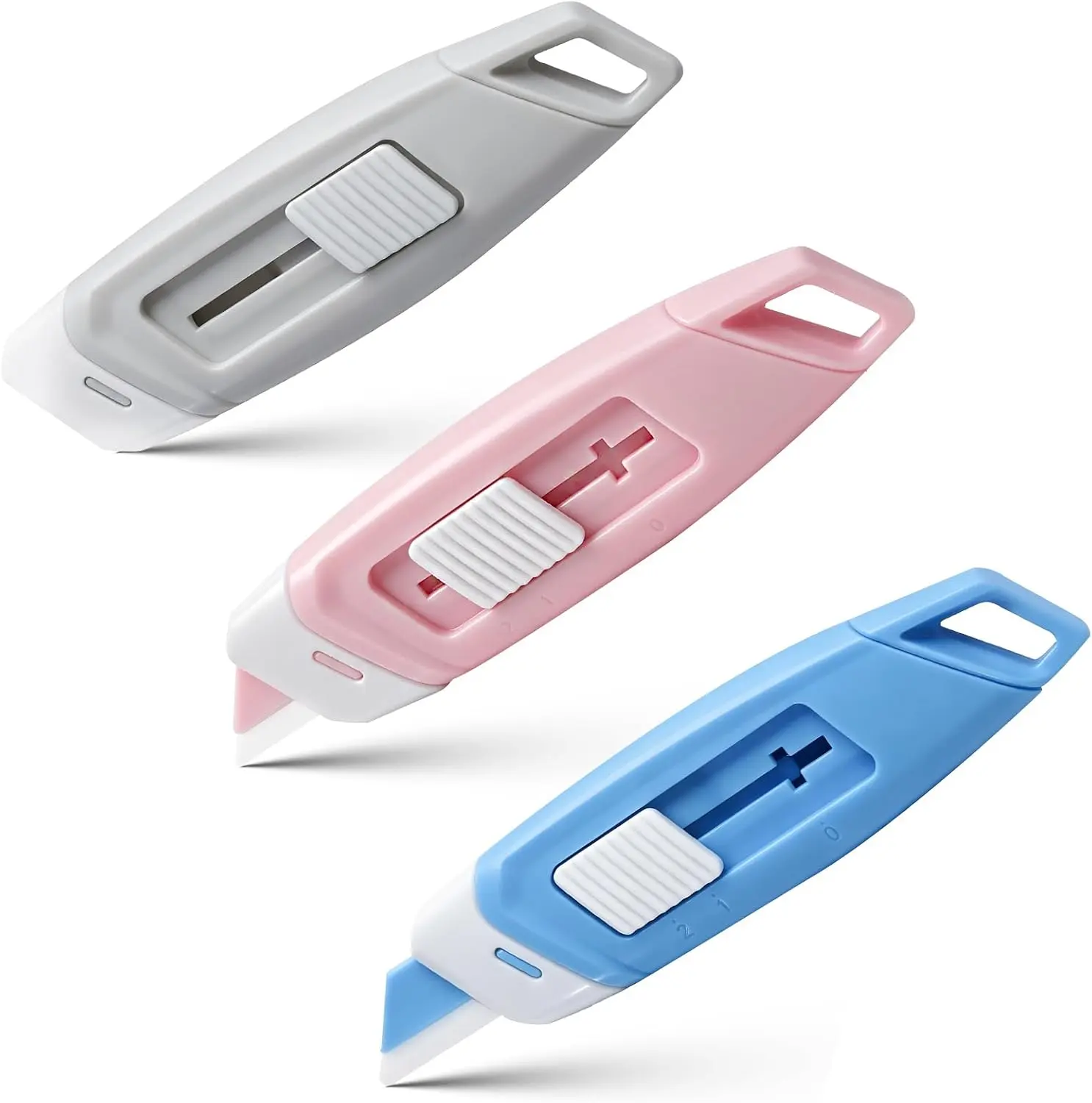 Lunacera 3-Pack Mini Ceramic Box Cutter with Safety Lock & Keychain Hole, Magnetic Package Opener, Premium Ceramic Blades, 2-Stage Retractable, Multi-Color, 762849549873