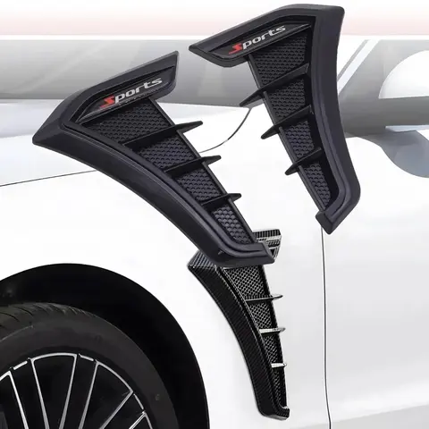 RAVOONY Universal Car Fender Side Vent Cover (2pcs Black TPU Rubber), Adhesive Vinyl Decal Auto Accessory with Peel-Stick Tape, 3-min No-Tool Fit, Bend-Proof, Guards Vulnerable Vent Areas, Absorbs Minor Collision Damage, Sporty Front Styling for Most Cars