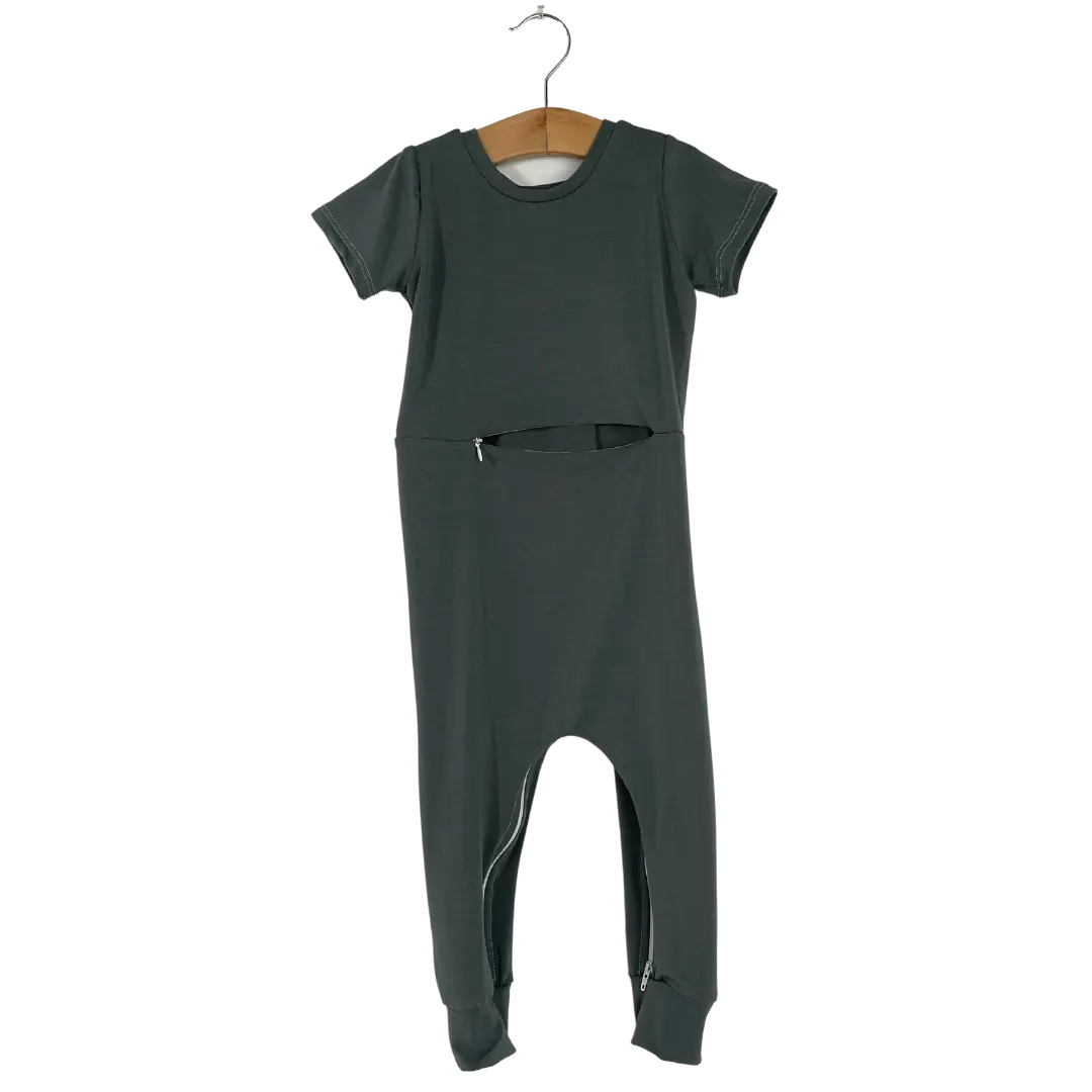 Deep Teal Bamboo Lyocell Romper with G-Tube Access