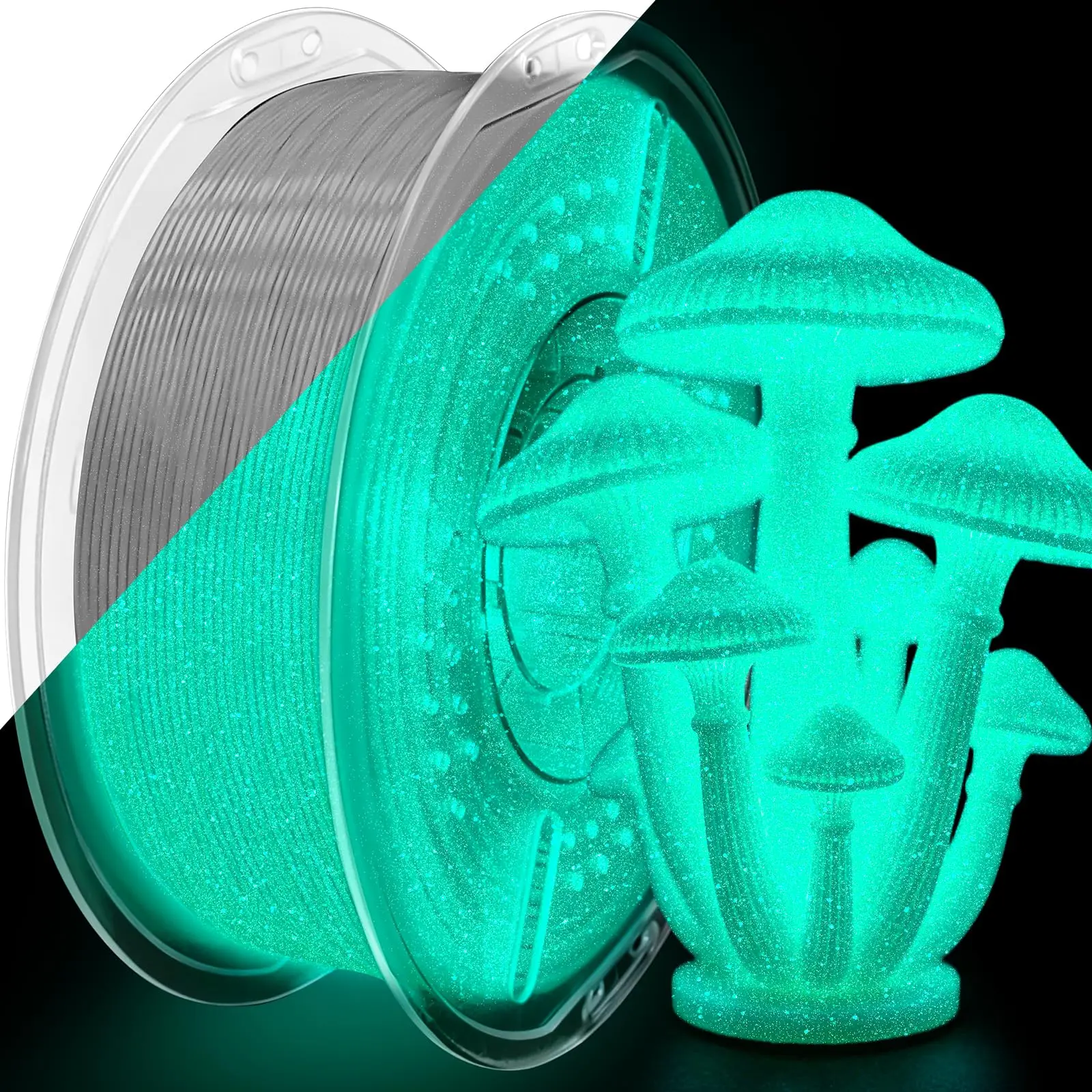PLA+ 3D Printer Filament, Glow in The Dark Glitter Shiny Sky Blue PLA+ Filament 1.75mm, Long-Lasting Glow & High-Brightness 3D Filament, Ideal for Christmas Decorations - 1kg Spool
