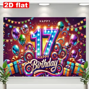 2D Flat, 2D Flat Banner, 1pc, 17th Birthday, Party, Festival, Party Banner, Printed for Multiple Scenes, Suitable for Home, Party, Photo Studio, and Office Decoration, Living Room Wall Art Background Cloth, 2D