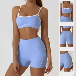 THESISQUEEN High-elasticity yoga outfit set with contrasting color bra, camisole, butt-lifting fitness shorts, outdoor sports set for women
