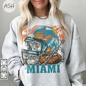 Vintage 90s Miami Skull & Fire Style Sweatshirt, Miami Retro Game Day Crewneck Miami Football Fan Gift, #DDolphinn merch, Miami Football Tee Hoodie