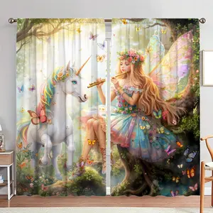 Unicorn & Fairy Pattern Door Curtain, 1 Set Colorful Lovely Door Curtain, Home Decor for Living Room Bedroom Study Room