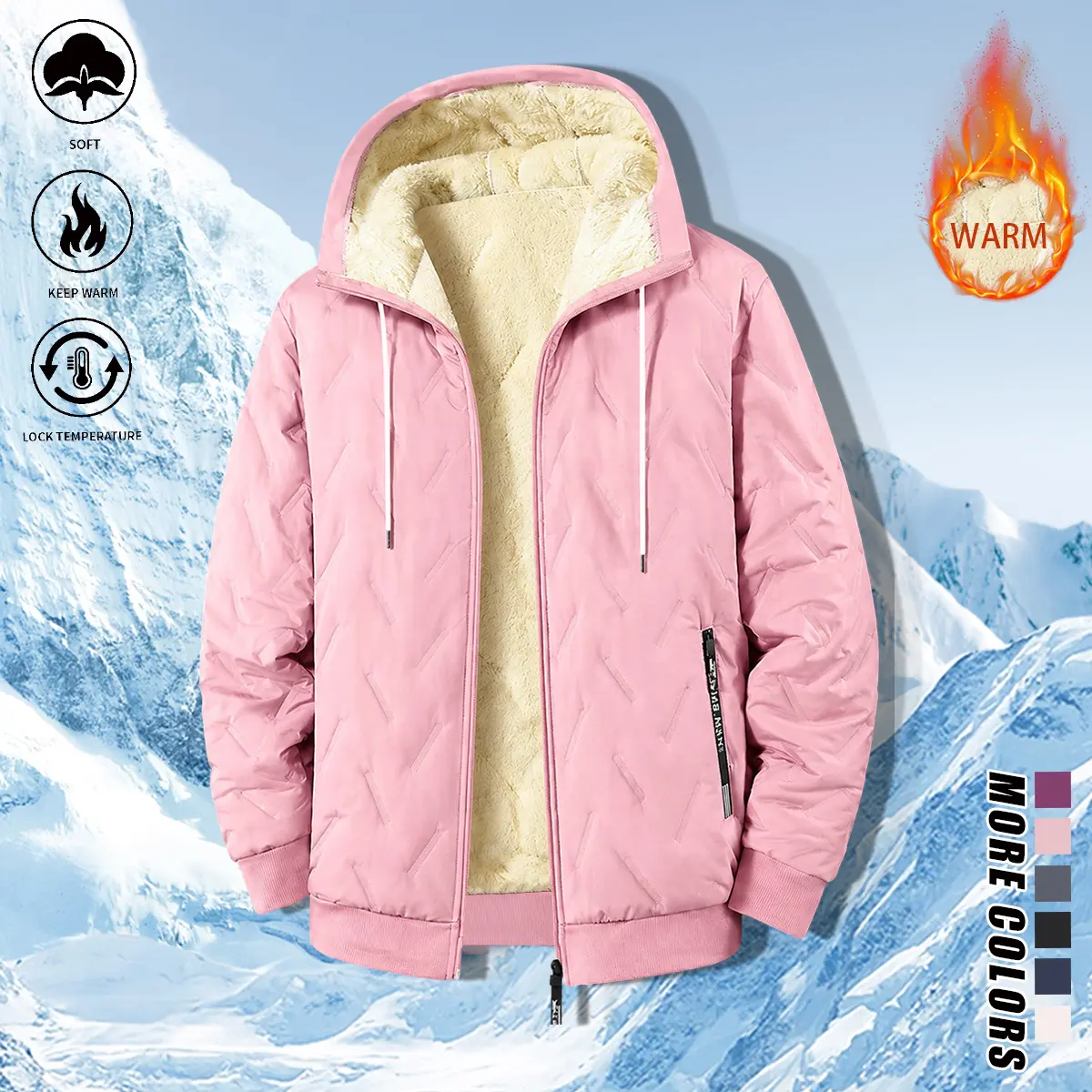 Women’s hooded cotton jacket, solid color, fleece-lined and thick, suitable for outdoor sports, commuting, and everyday wear; women’s jacket, women’s cotton coat, women’s outerwear, womenswear