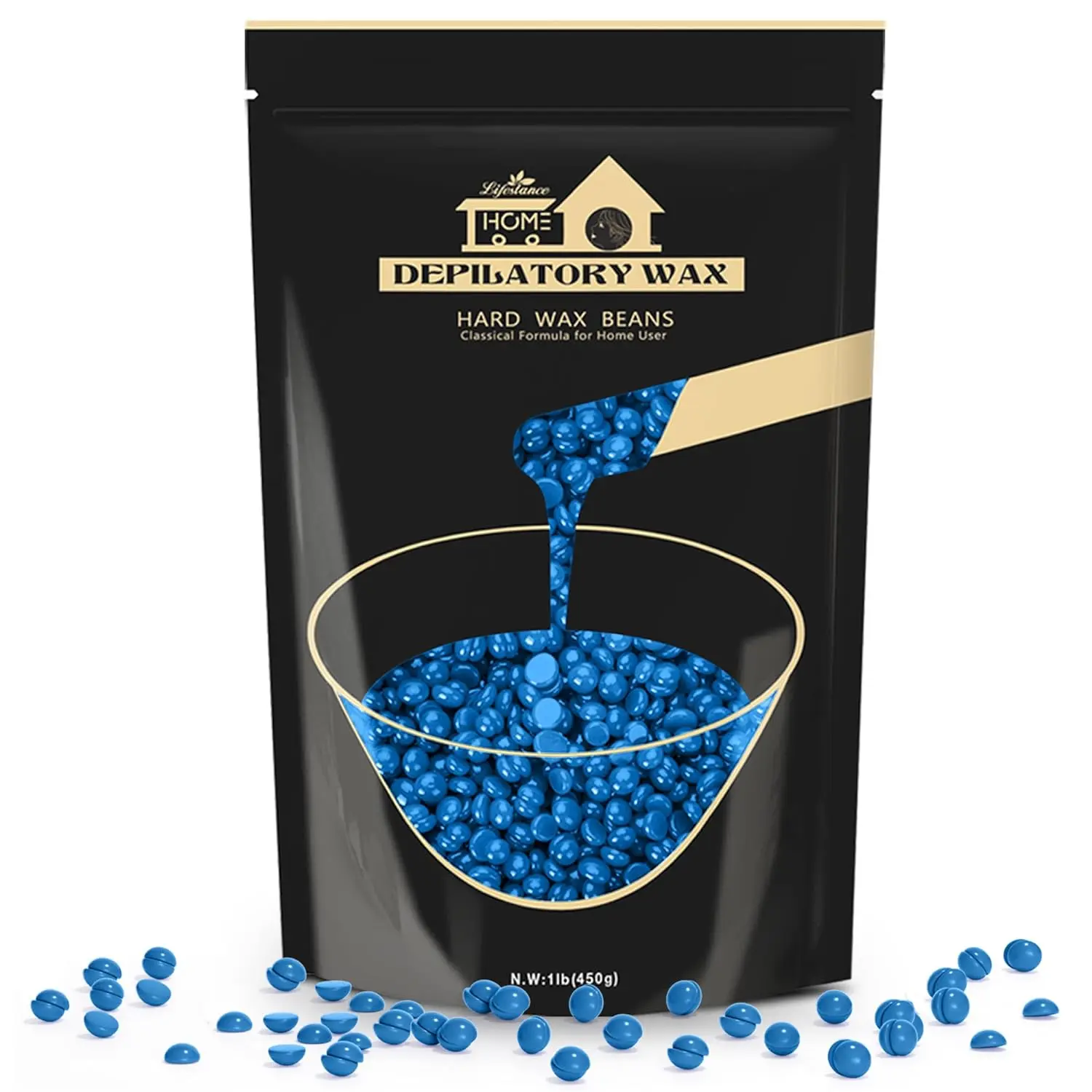 1lb Hard Wax Beads, Blue Waxing Beads, Brazilian Bikini Wax Hard Wax Hair Removal for Face, Body, Legs, Pearl Beads for Wax Warmers