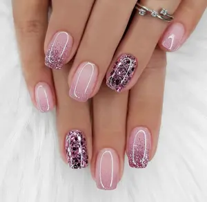 Curvlife Press On Nails Pink Diamond Acrylic Short Fake Nails Design Stick On Nails Tips, Glue On Nails False Nails For Women Nail Kit