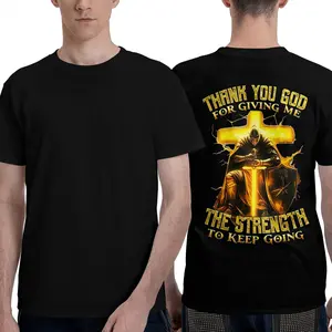 l00% Cotton graphic appare Golden Cross Knight Print Jesus Tshirt Oversized Tshirt Men Thank You God Faith Graphic Tees Religious Tee Perfect Grandpa Gift For Christian Men