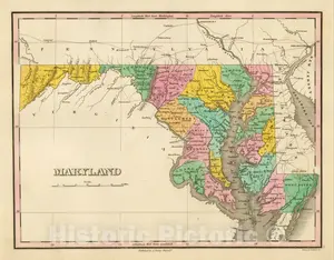 Maryland - State Map, 1826 | Historical Map Print