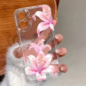 Creative Floral Lily Flower Pattern Transparent Tpu Shockproof Phone Case for iPhone 15 15 Plus 15 Pro 15 Pro Max 11-16 Promax