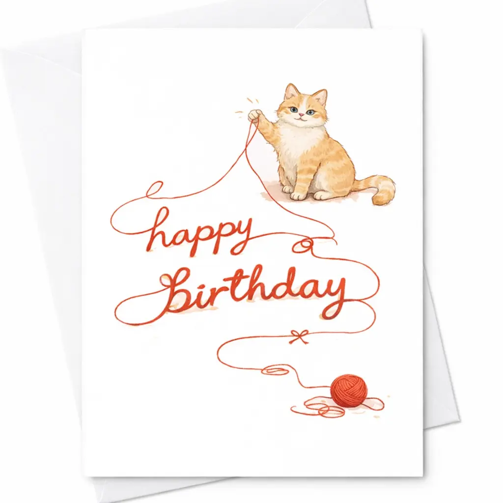 Funny Cat String Birthday Card – Humorous Greeting Cards C-350