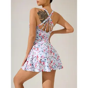 Sovereign Charm Women's Mini Ditsy Floral Halter Neck Casual Sports Dress Athletic Dress