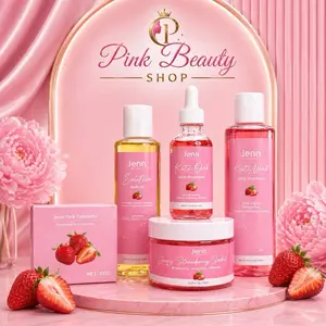 Jenn Pink Beauty Shop Juicy Strawberry Secret & Kate Pink Collection - 1000g Body Oil, Serum, & Lotion Set for Radiant Skin