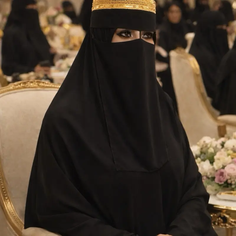 Black heritage niqab with gold trim and nose bridge