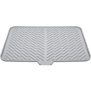 Silicone Dish Drying Mat,Silicone Dish Drying racks dNon-Slip Kitchen Counter Sink Liner, Eco-Friendly Easy Clean Refrigerator Drawer Pad( Grey,Black) 22.6" x 17"