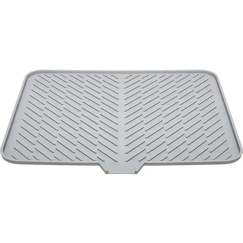 Eco-Friendly Food Grade Silicone Dish Drying Mat - Non-Slip Rubber Kitchen Counter Sink Liner, Easy-Clean Easy-to-Store Refrigerator Drawer Pad, 22.6"x17" (Grey, Black)