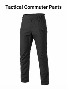 Men's Multifunctional Tactical Work Pants, Fitted Plain, Durable Non-Elastic Fabric, Zipper Pockets, Ideal for Outdoor Hiking and Casual Wear