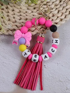 Sweet Beaded Wrist Keychain with Bow, Cute Round Beads, Perfect Gift for Mom, Friend, Girlfriend, All Seasons Accessory, Keychain Wristlet