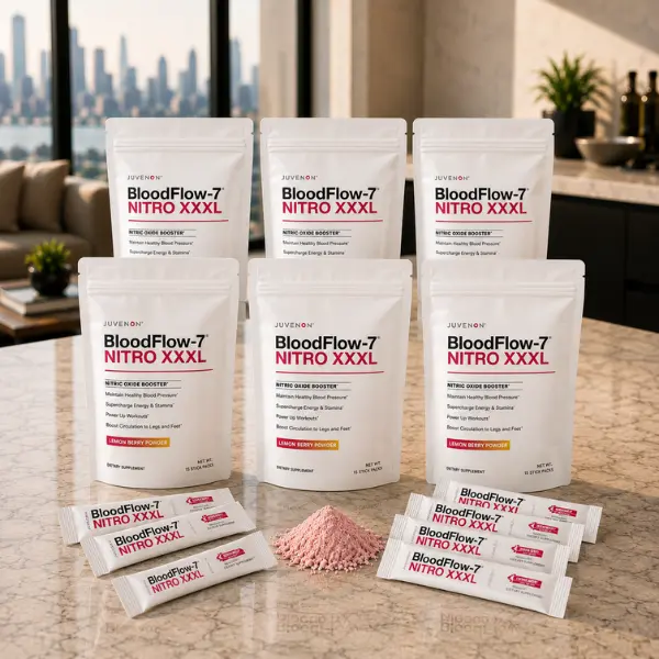 BloodFlow-7 Nitro XXXL Drink Mix Travel Sticks - Buy 3 Get 3 Free - 3X Strength Nitric Oxide for On-The-Go Blood Flow & Daily Vitality - Dissolvable Travel Stick