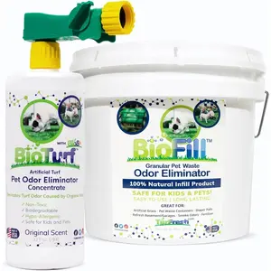Mini Power Pack Turf Cleaner for Pet Urine Outdoor - Artificial Turf Cleaner Concentrate - Yard Deodorizer for Dog Urine & Feces - Enzyme Kennel Odor Eliminator 32 oz Spray & 8 lb Infill