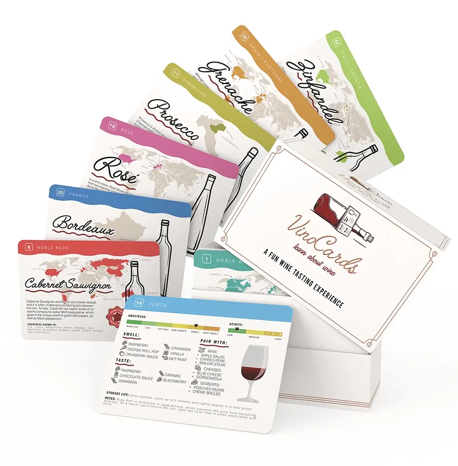 Vino Cards - Wine Tasting Flashcards for Beginners and Experts Interested in Learning About Wine With Friends, Family or Solo!