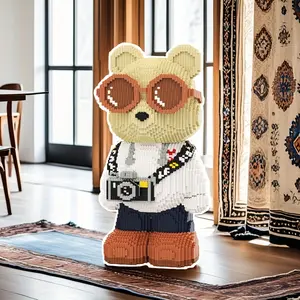 8156pcs Camera Lucky Bear 3D Puzzle Building Block Creative Decoration, Birthday Halloween Valentine Christmas Holiday Gift