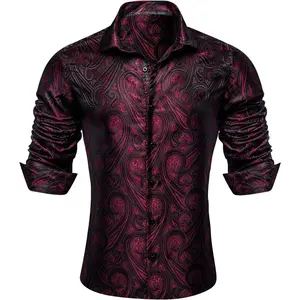 Mens Western Shirts Silk Paisley Long Sleeve Button Down Dress Shirt Designer Mexico Cowboy Shirt Party Casual