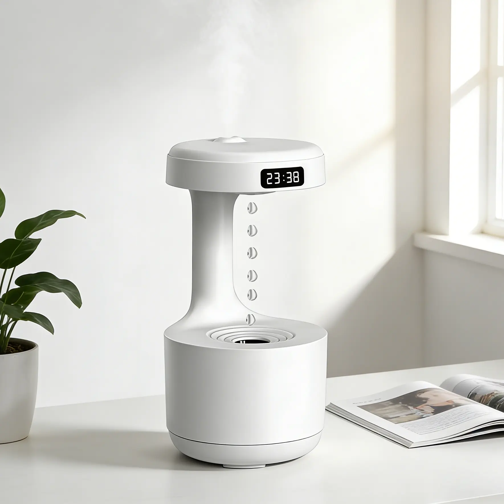Anti-Gravity Water Drop Aromatherapy Humidifier - Aromatherapy for Home, Unique Diffuser with Clock, Ambient Light, Bedroom Decor & Festive Home Gift