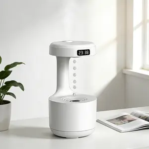 Anti-Gravity Water Drop Humidifier Gift – Unique Aroma Diffuser with Clock & Ambient Light for Bedroom & Home Decor