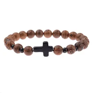 Wood Bead Cross Prayer Bracelet