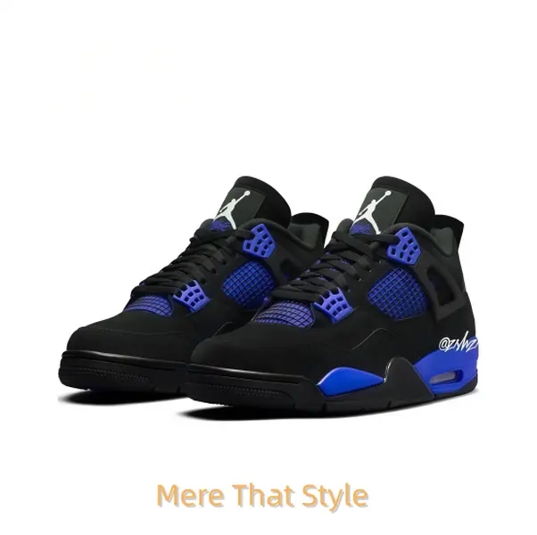 Retro Mid-Top Basketball Shoes in Black Suede Upper with Royal Blue Mesh Side Wings, Lace Locks, and Midsole Accents