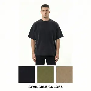 Men's Oversized Washed French Terry Cotton T-shirt by HIGH LEVEL HL Heavyweight 360gsm Boxy Fit Drop Shoulders