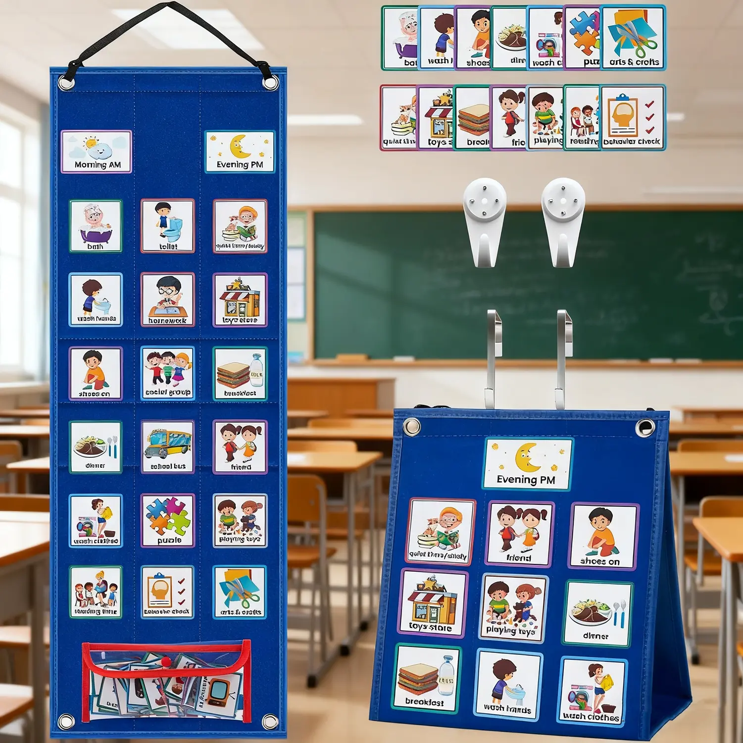 Outdoor Sports Visual Schedule, Reusable Daily Planner Set with Activity Cards and Velcro, Promote Habit Formation, Wall Calendar Planner